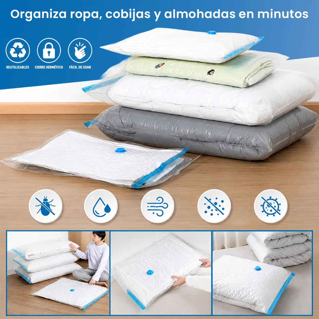👜Bolsas compresión al vacío Ahorra hasta 80% de tu espacio💯